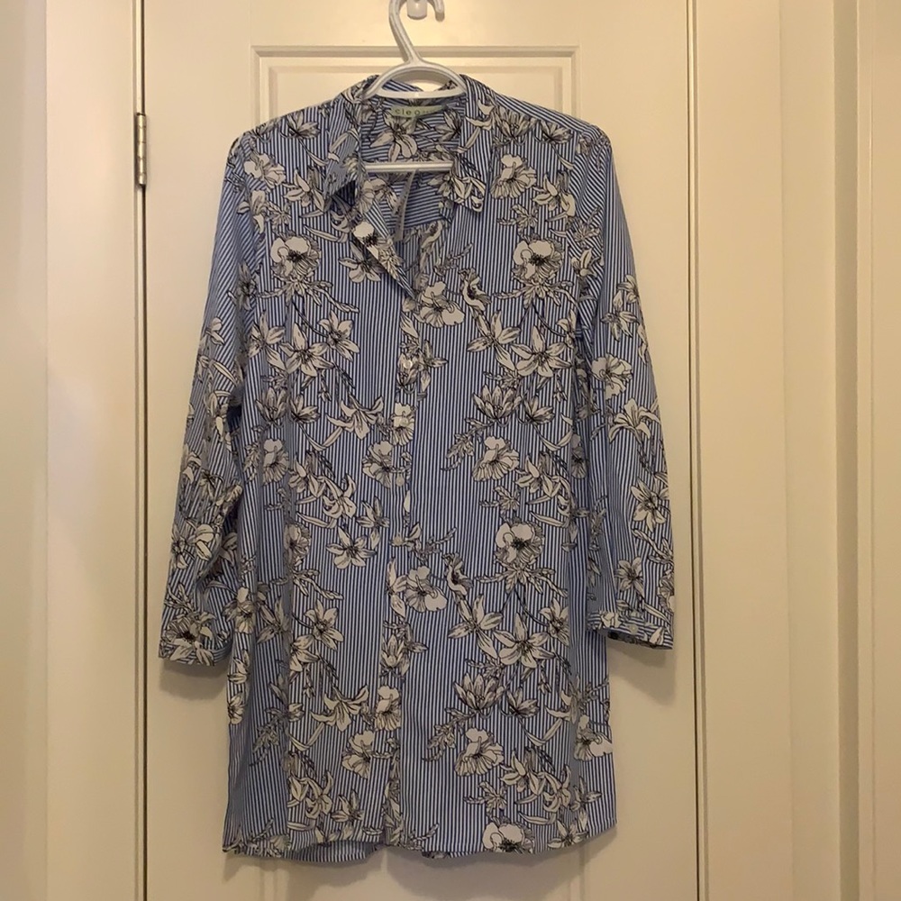 Brand new Cleo Petite Blouse. Stripes with floral.